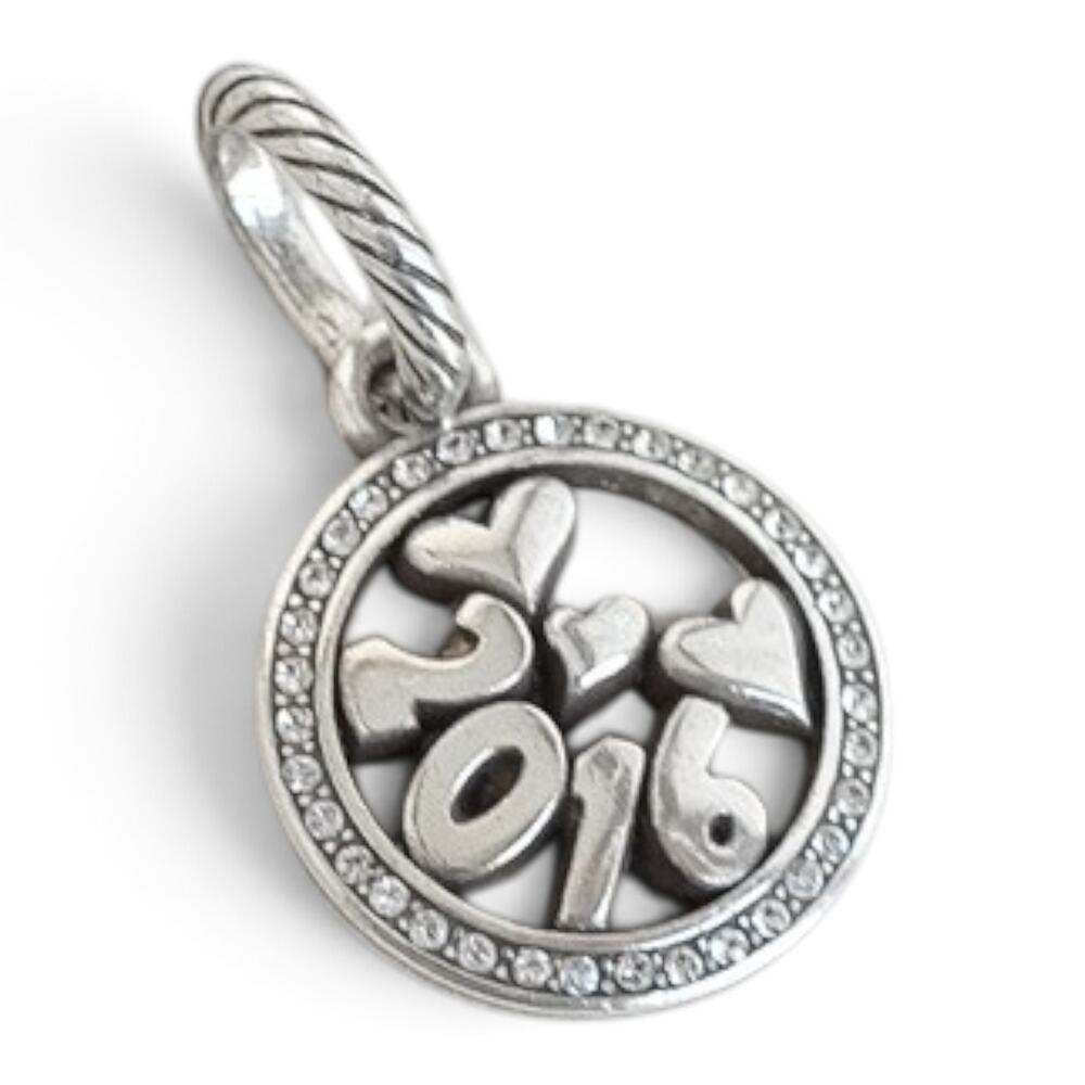 Brighton 2016 Year Silver Plated Dangle Charm Clear Crystal Commemorative